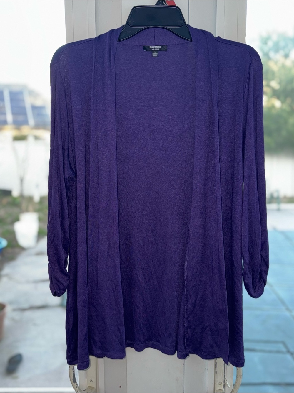 Premise Studio Purple Open Front Cardigan Women’s L Modal Spandex Shrug Duster